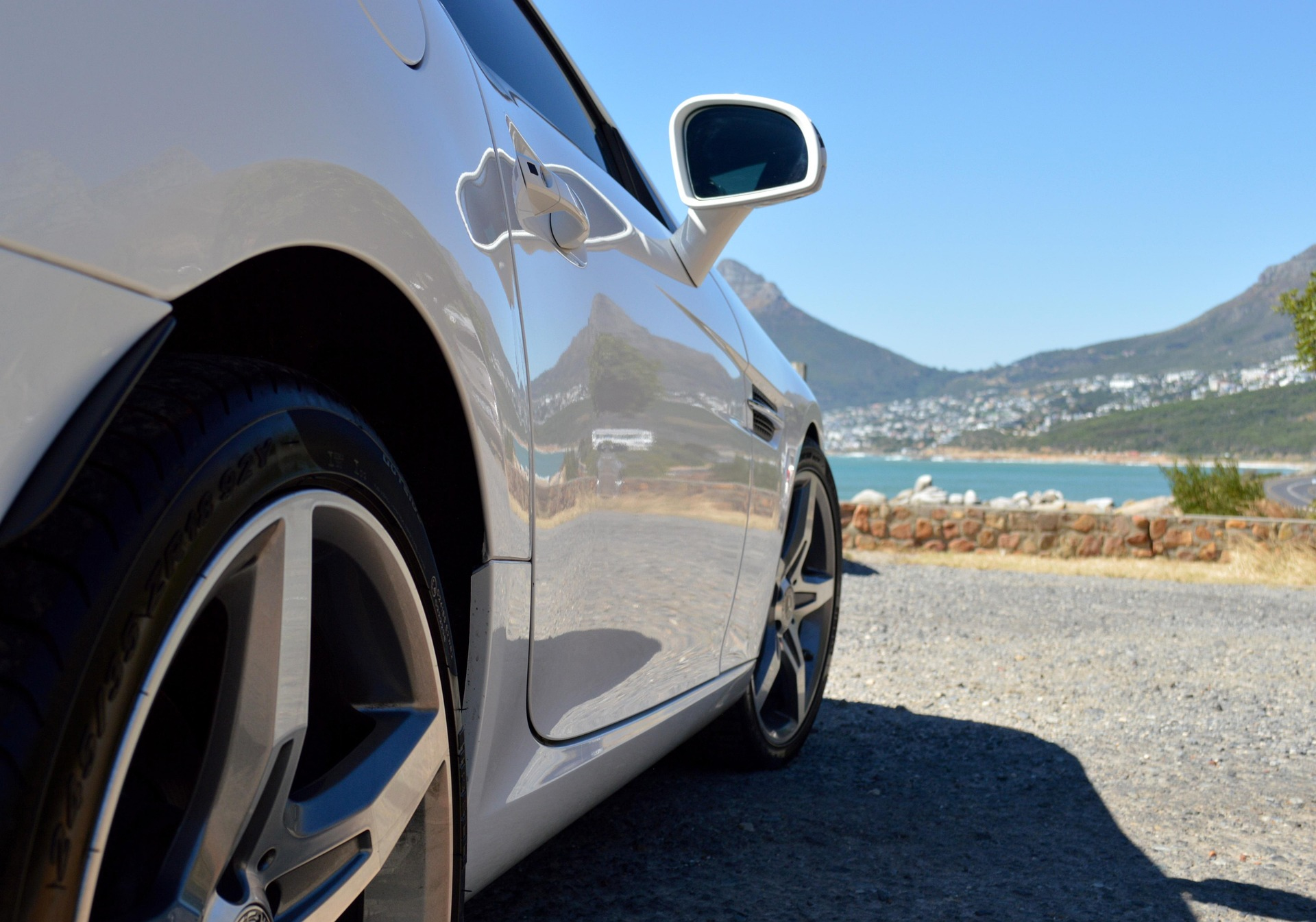 mercedes parked on the coast